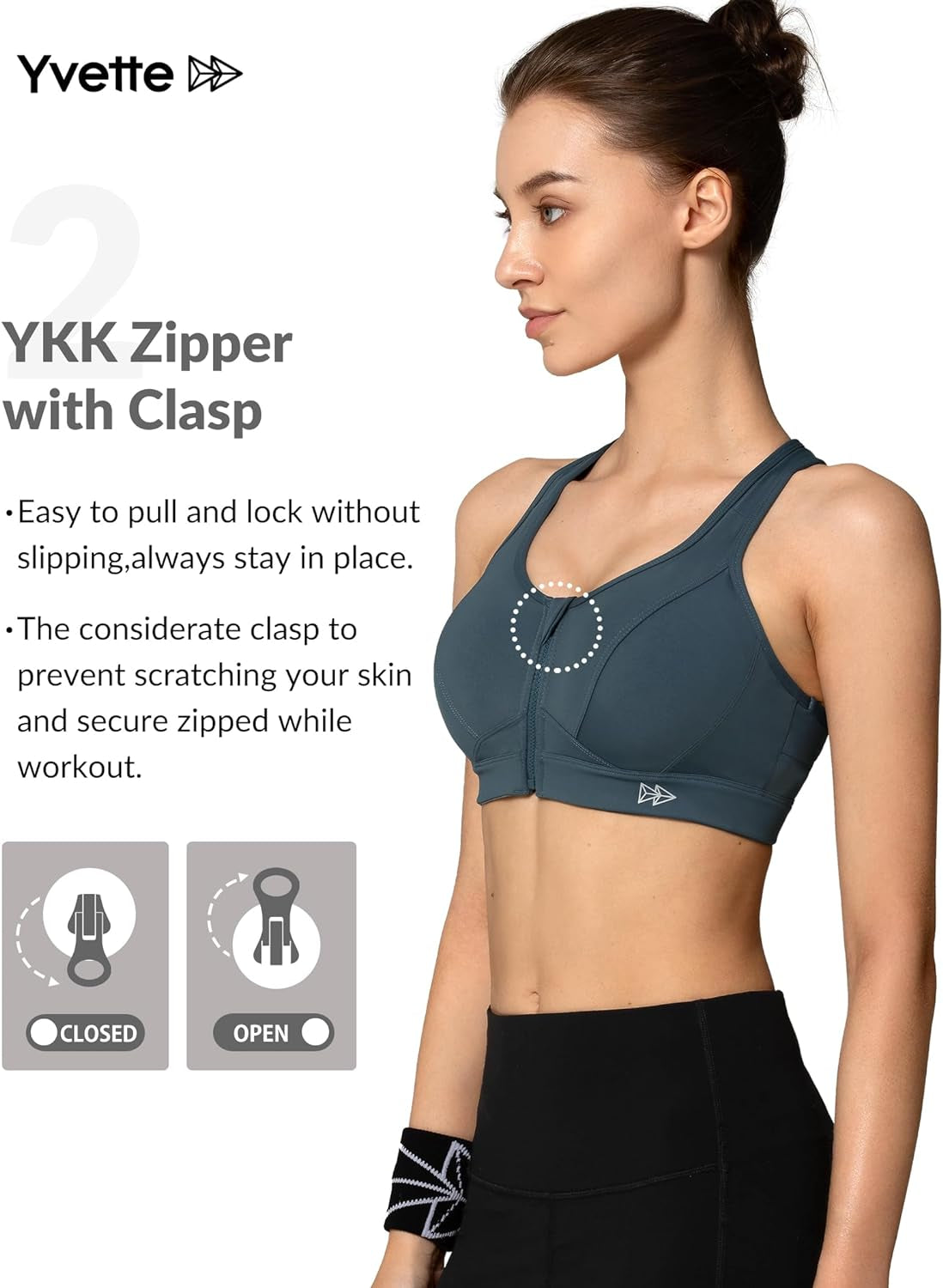 Zip Front High Impact Sports Bra for Large Bust | Secure Locking Zipper,Fixed Non-Slip Pads,Breathable,Wireless Comfort,Running Bra plus Size Friendly,Gym Workout,Fitness