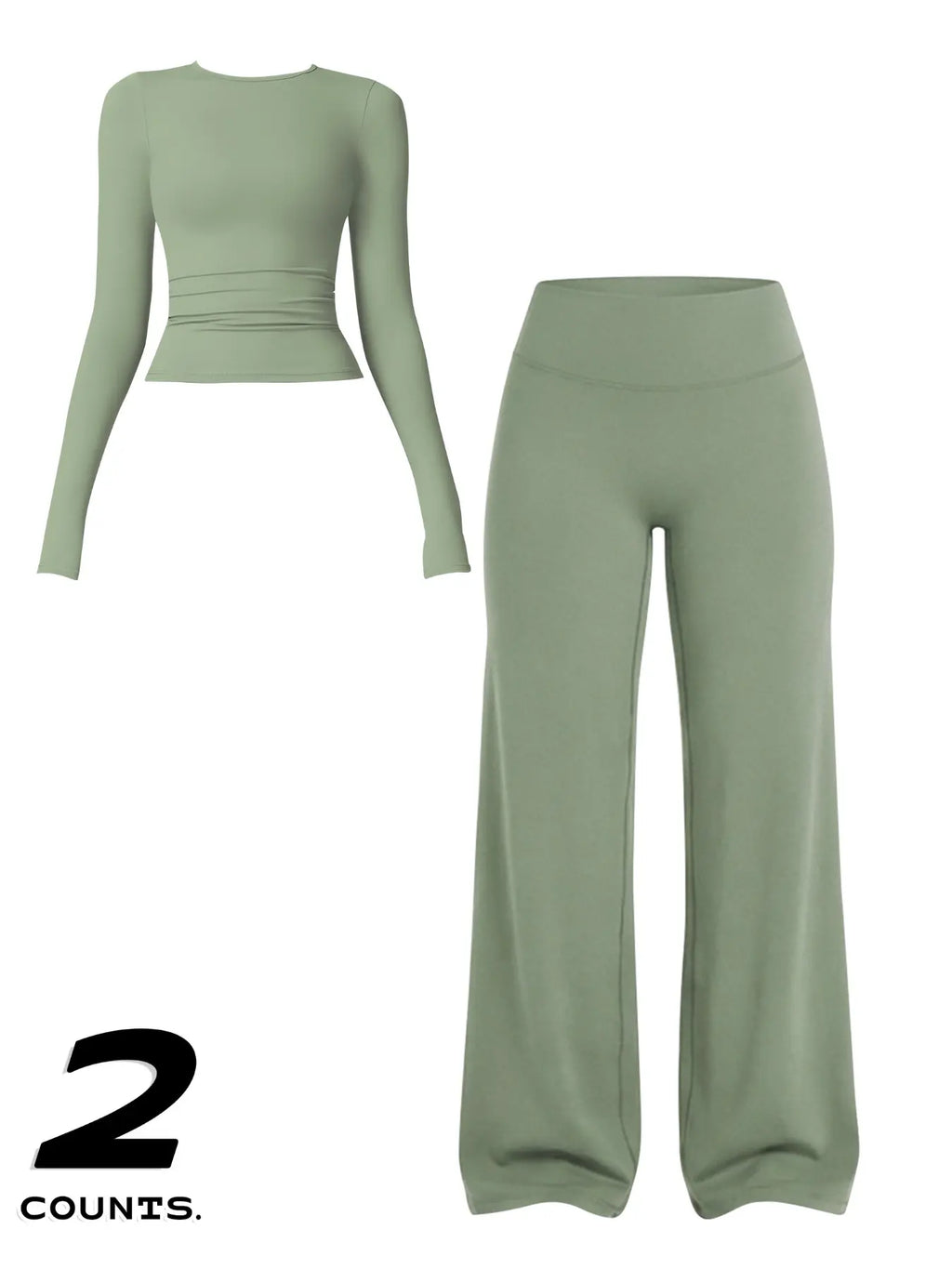 Women'S Two-Piece Set Long Sleeve Top + High Waist Wide Leg Pants, Breathable Sports, Yoga Gym Running, Spring Summer Fitness Wear, Athletic Workout Set