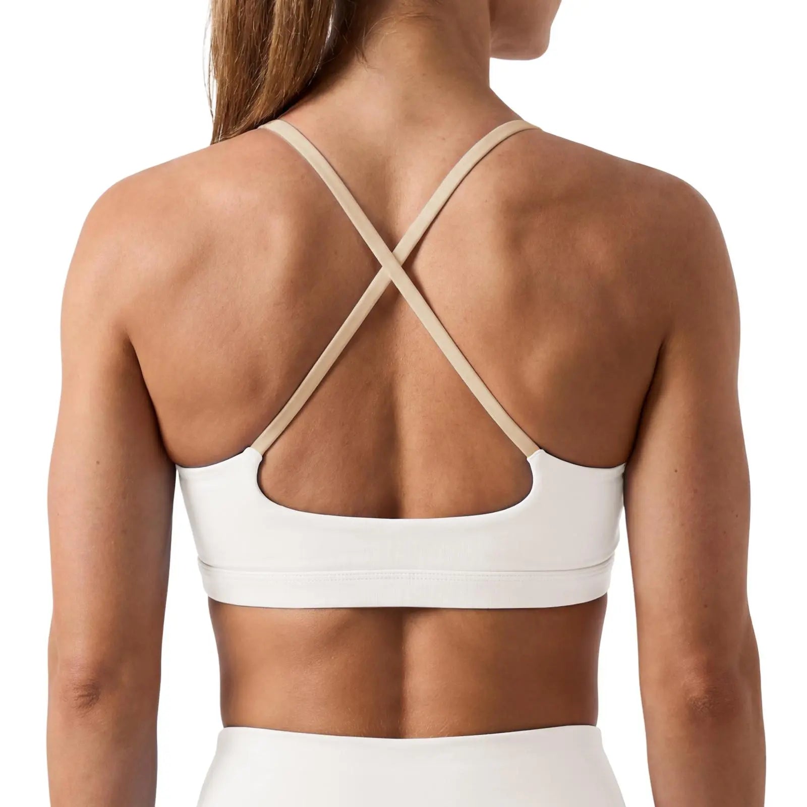 Aoysky Women's Wireless Padded Spaghetti Strap Scoop Neck Cross Back Workout Bra - 3/4 Coverage Athleisure Crop Top for Yoga and Running; Please Refer to Size Chart