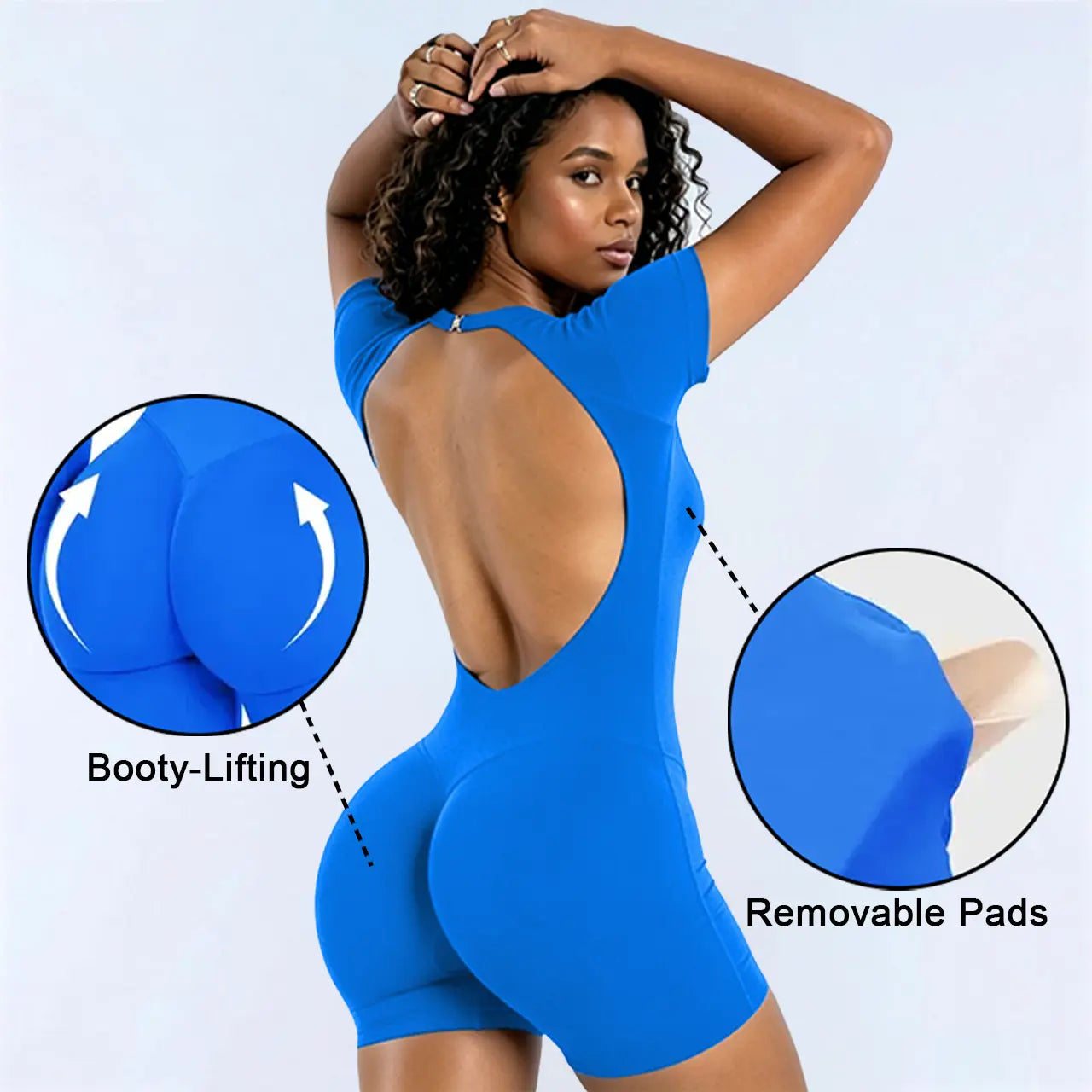 [SIZE up 1] DENFY Impact Short Sleeve One Piece Women Soft Padded Bralette Tummy Control Butt Lifting Gym Workout Yoga One Piece Activewear [STRONG COMPRESSED]