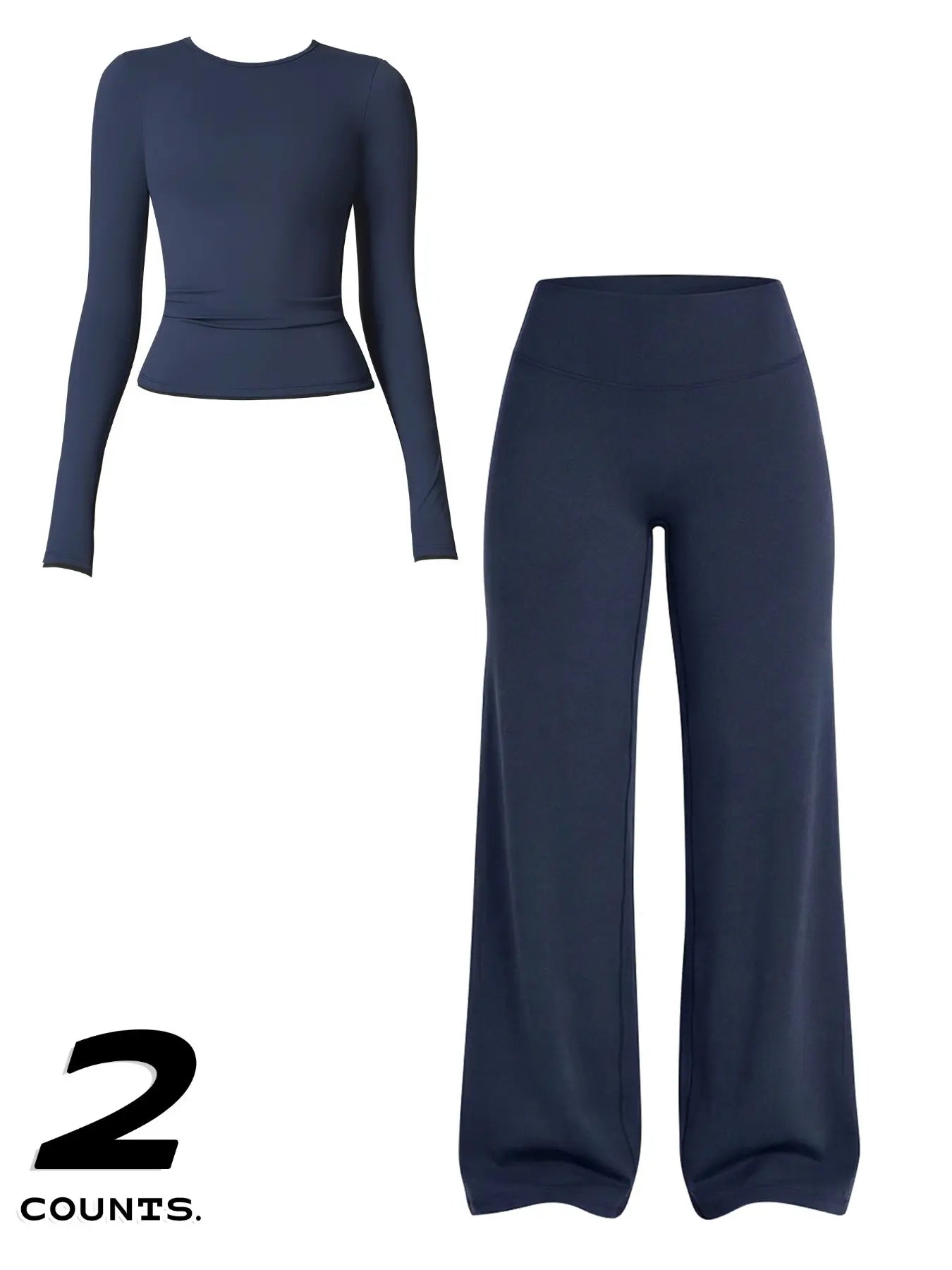 Women'S Two-Piece Set Long Sleeve Top + High Waist Wide Leg Pants, Breathable Sports, Yoga Gym Running, Spring Summer Fitness Wear, Athletic Workout Set