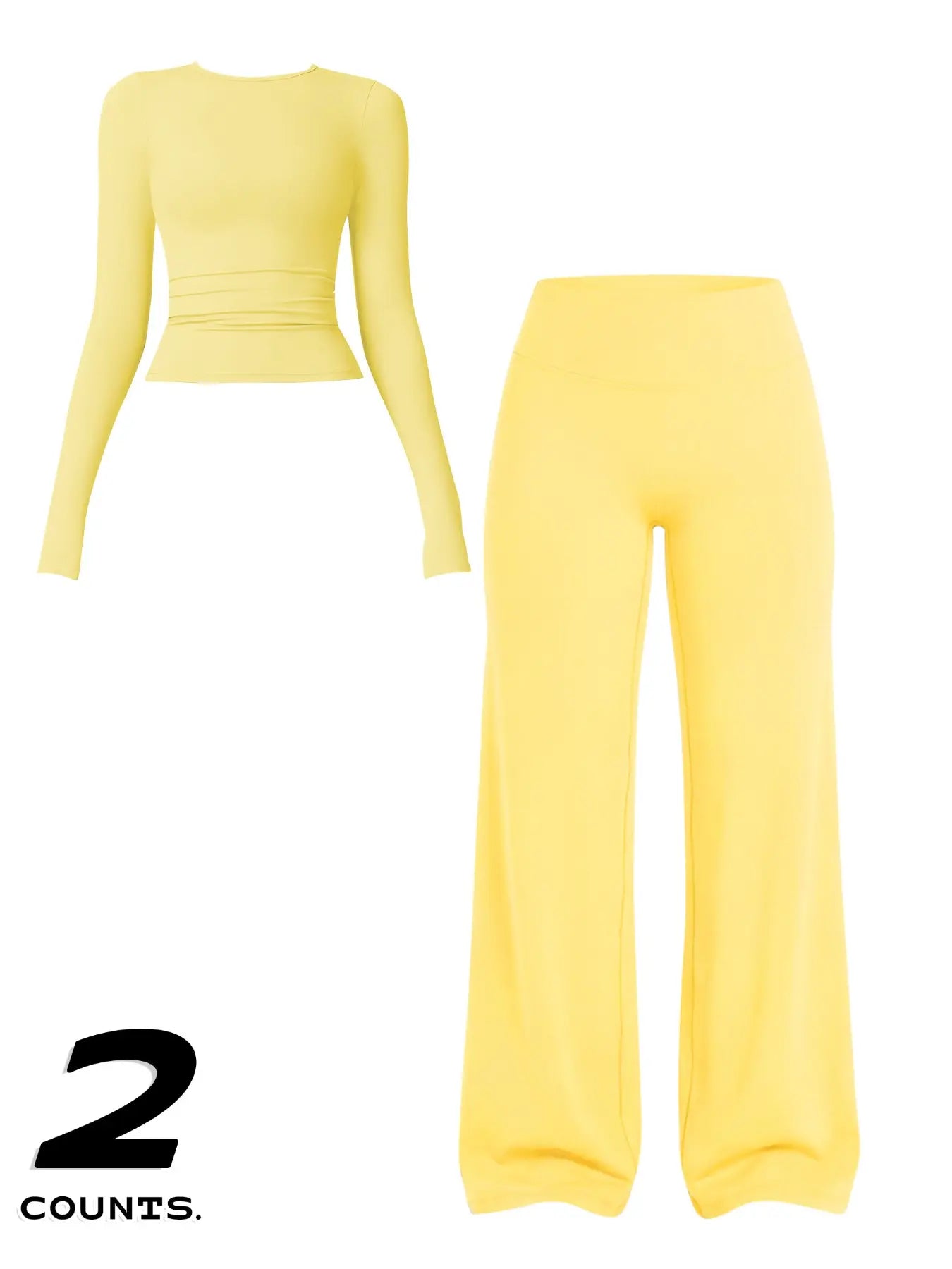Women'S Two-Piece Set Long Sleeve Top + High Waist Wide Leg Pants, Breathable Sports, Yoga Gym Running, Spring Summer Fitness Wear, Athletic Workout Set