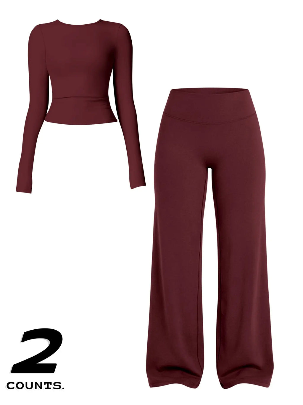 Women'S Two-Piece Set Long Sleeve Top + High Waist Wide Leg Pants, Breathable Sports, Yoga Gym Running, Spring Summer Fitness Wear, Athletic Workout Set