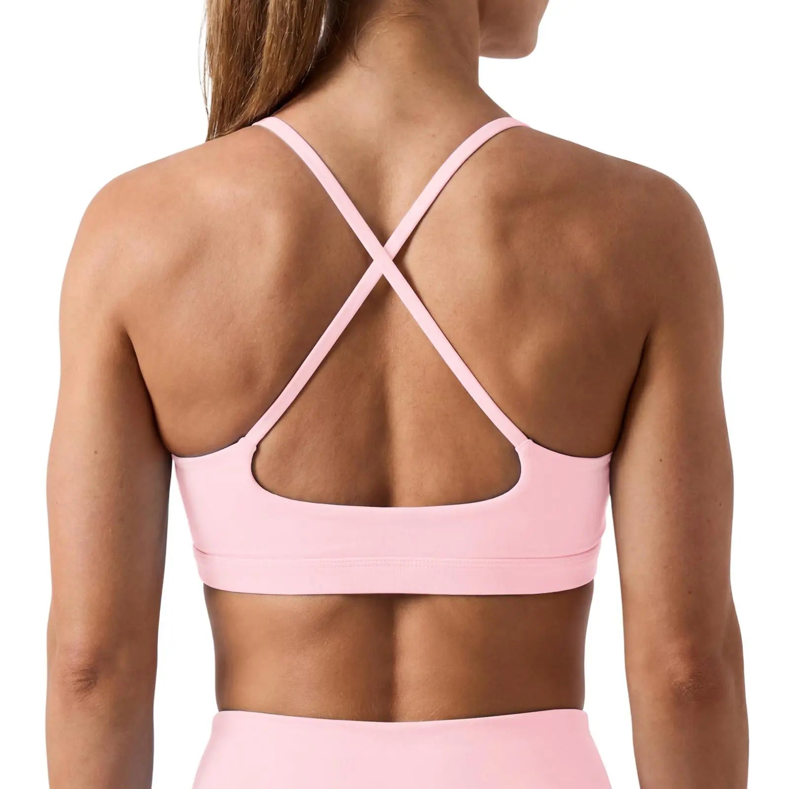 Aoysky Women's Wireless Padded Spaghetti Strap Scoop Neck Cross Back Workout Bra - 3/4 Coverage Athleisure Crop Top for Yoga and Running; Please Refer to Size Chart