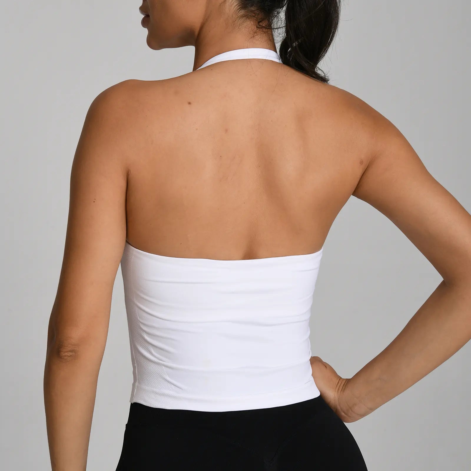 OUFALI Halter Gym Top Longline Workout Tank with Built-In Bra for Women