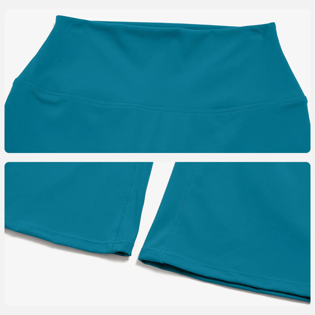 MFVIM Women’S round Neck Slim Fit Short Sleeve Yoga Set – Cropped Trim Top, High Waist 7/8 Slightly Flared Shorts, Tight Athletic Two-Piece Set