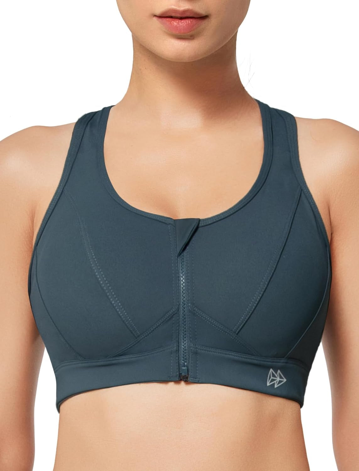 Zip Front High Impact Sports Bra for Large Bust | Secure Locking Zipper,Fixed Non-Slip Pads,Breathable,Wireless Comfort,Running Bra plus Size Friendly,Gym Workout,Fitness