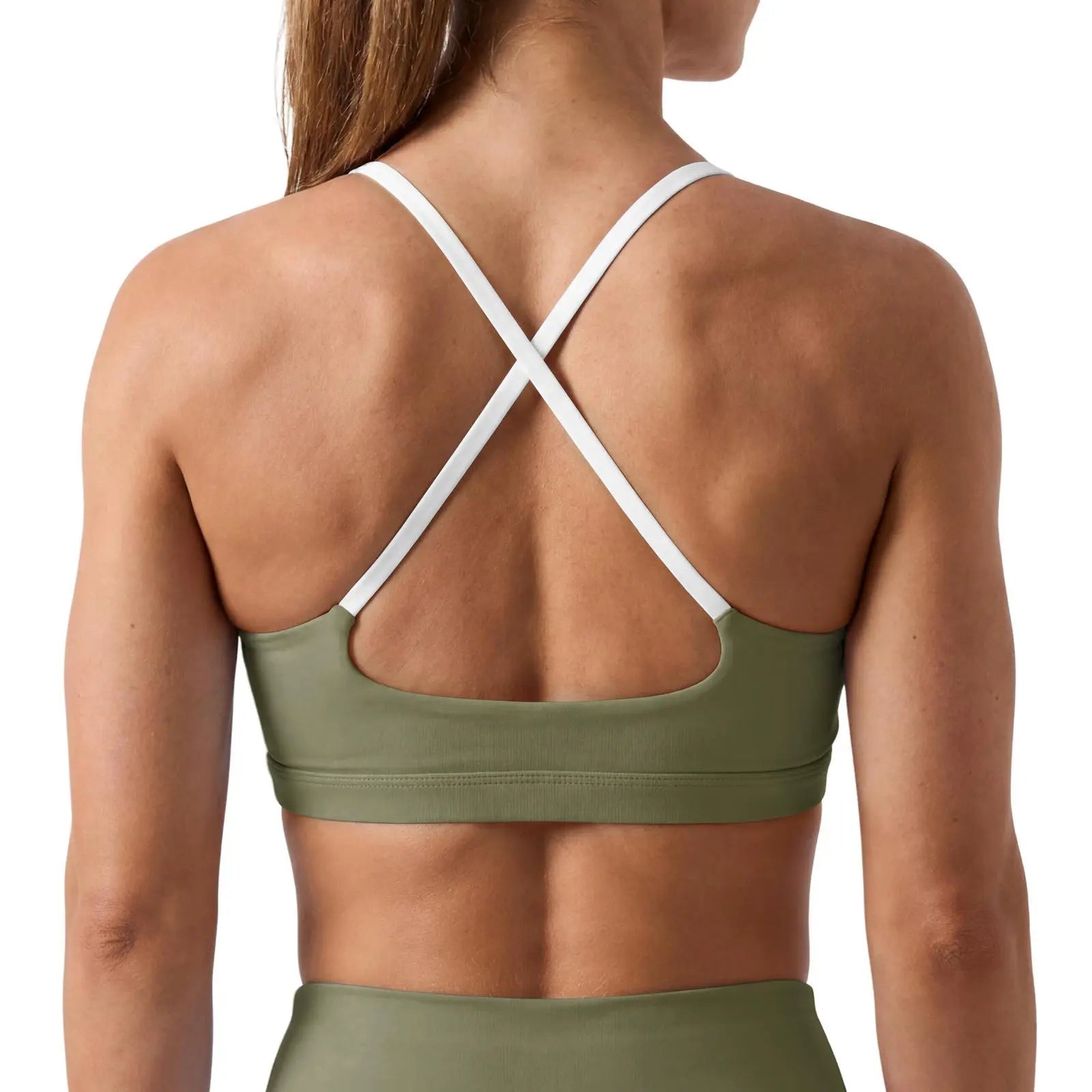 Aoysky Women's Wireless Padded Spaghetti Strap Scoop Neck Cross Back Workout Bra - 3/4 Coverage Athleisure Crop Top for Yoga and Running; Please Refer to Size Chart