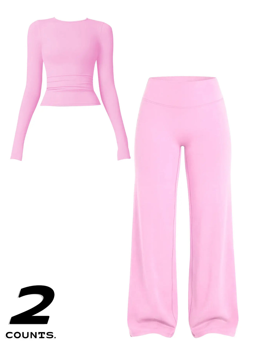 Women'S Two-Piece Set Long Sleeve Top + High Waist Wide Leg Pants, Breathable Sports, Yoga Gym Running, Spring Summer Fitness Wear, Athletic Workout Set