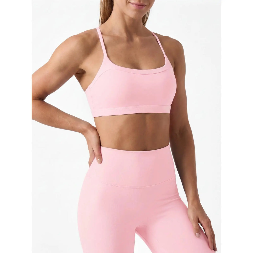 Aoysky Women's Wireless Padded Spaghetti Strap Scoop Neck Cross Back Workout Bra - 3/4 Coverage Athleisure Crop Top for Yoga and Running; Please Refer to Size Chart