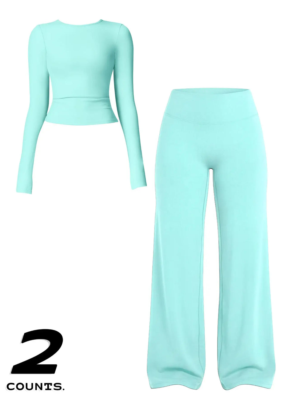 Women'S Two-Piece Set Long Sleeve Top + High Waist Wide Leg Pants, Breathable Sports, Yoga Gym Running, Spring Summer Fitness Wear, Athletic Workout Set