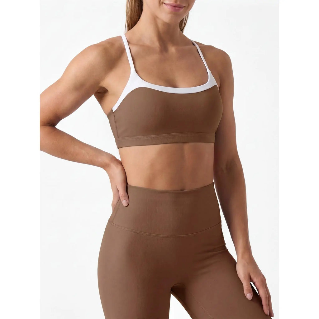 Aoysky Women's Wireless Padded Spaghetti Strap Scoop Neck Cross Back Workout Bra - 3/4 Coverage Athleisure Crop Top for Yoga and Running; Please Refer to Size Chart