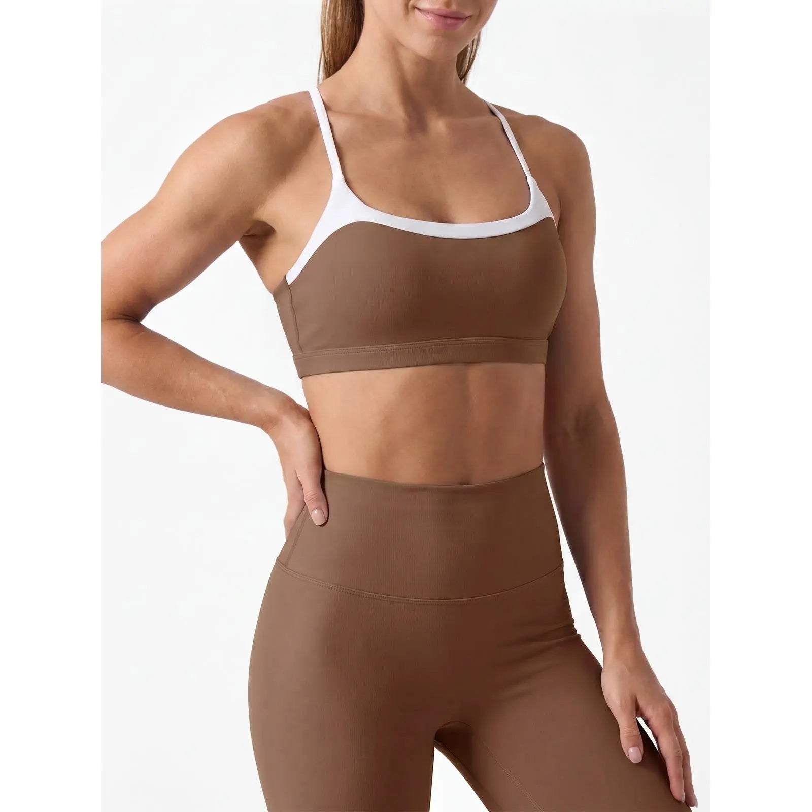 Aoysky Women's Wireless Padded Spaghetti Strap Scoop Neck Cross Back Workout Bra - 3/4 Coverage Athleisure Crop Top for Yoga and Running; Please Refer to Size Chart