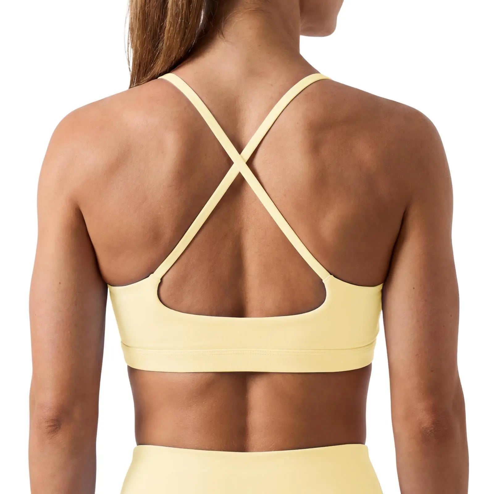 Aoysky Women's Wireless Padded Spaghetti Strap Scoop Neck Cross Back Workout Bra - 3/4 Coverage Athleisure Crop Top for Yoga and Running; Please Refer to Size Chart