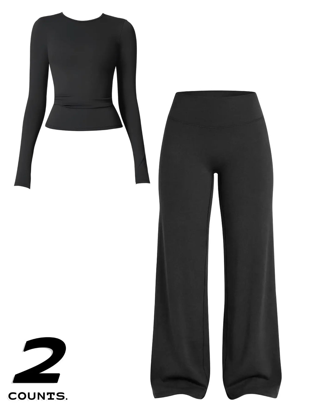 Women'S Two-Piece Set Long Sleeve Top + High Waist Wide Leg Pants, Breathable Sports, Yoga Gym Running, Spring Summer Fitness Wear, Athletic Workout Set