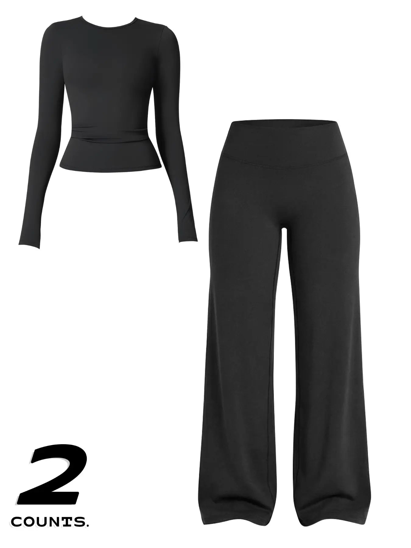 Women'S Two-Piece Set Long Sleeve Top + High Waist Wide Leg Pants, Breathable Sports, Yoga Gym Running, Spring Summer Fitness Wear, Athletic Workout Set