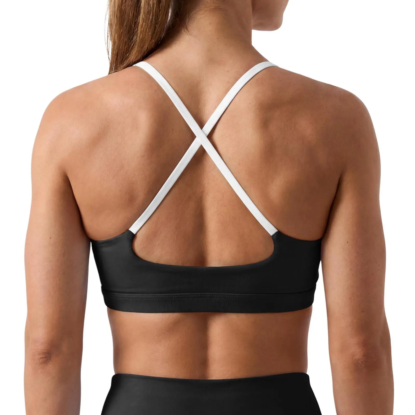 Aoysky Women's Wireless Padded Spaghetti Strap Scoop Neck Cross Back Workout Bra - 3/4 Coverage Athleisure Crop Top for Yoga and Running; Please Refer to Size Chart