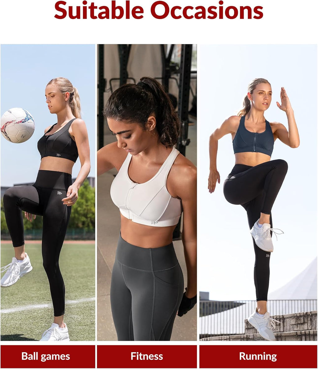 Zip Front High Impact Sports Bra for Large Bust | Secure Locking Zipper,Fixed Non-Slip Pads,Breathable,Wireless Comfort,Running Bra plus Size Friendly,Gym Workout,Fitness